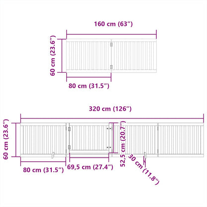 Dog Gate with Door Foldable 8 Panels White 640 cm Poplar Wood