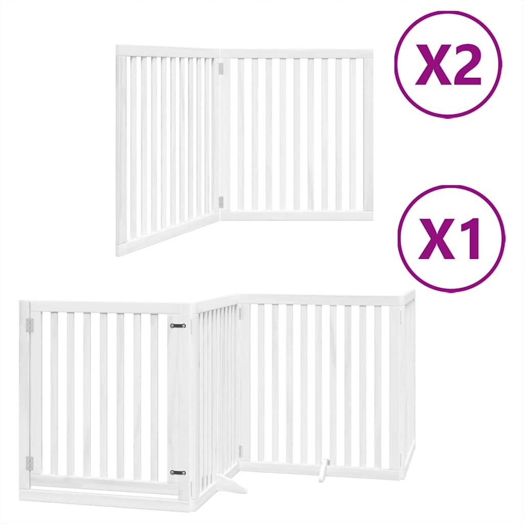 Dog Gate with Door Foldable 8 Panels White 640 cm Poplar Wood