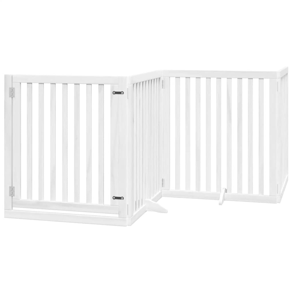 Dog Gate with Door Foldable 8 Panels White 640 cm Poplar Wood