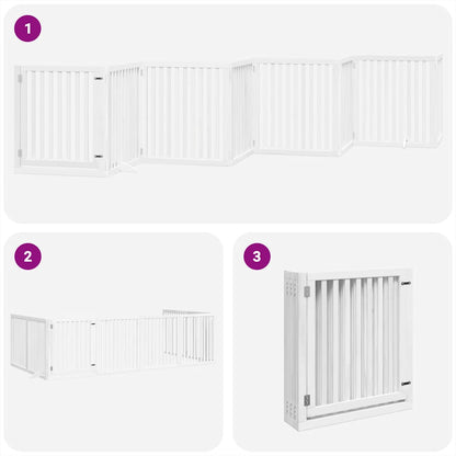 Dog Gate with Door Foldable 8 Panels White 640 cm Poplar Wood