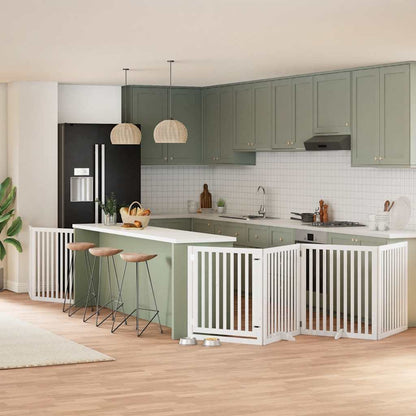 Dog Gate with Door Foldable 8 Panels White 640 cm Poplar Wood