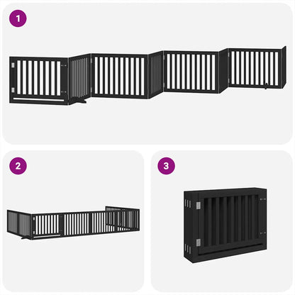 Dog Gate with Door Foldable 8 Panels Black 640 cm Poplar Wood