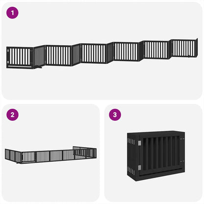 Dog Gate with Door Foldable 12 Panels Black 960 cm Poplar Wood