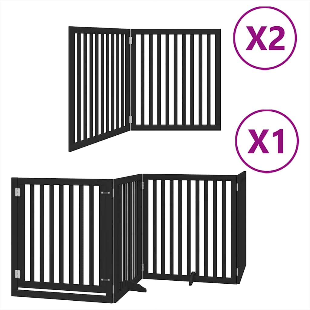 Dog Gate with Door Foldable 8 Panels Black 640 cm Poplar Wood