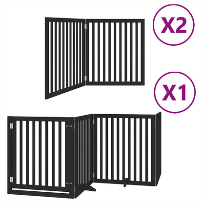 Dog Gate with Door Foldable 8 Panels Black 640 cm Poplar Wood
