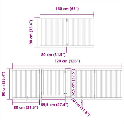 Dog Gate with Door Foldable 8 Panels Black 640 cm Poplar Wood