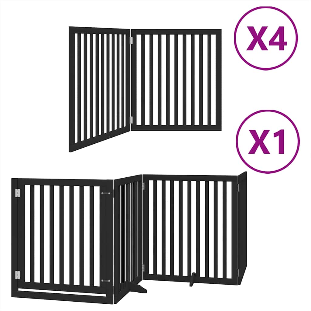 Dog Gate with Door Foldable 12 Panels Black 960 cm Poplar Wood