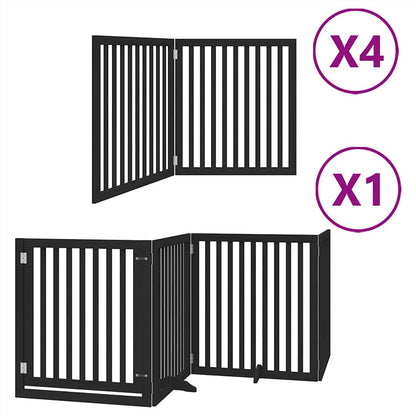 Dog Gate with Door Foldable 12 Panels Black 960 cm Poplar Wood