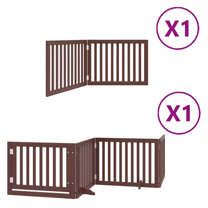 Dog Gate with Door Foldable 6 Panels Brown 480 cm Poplar Wood