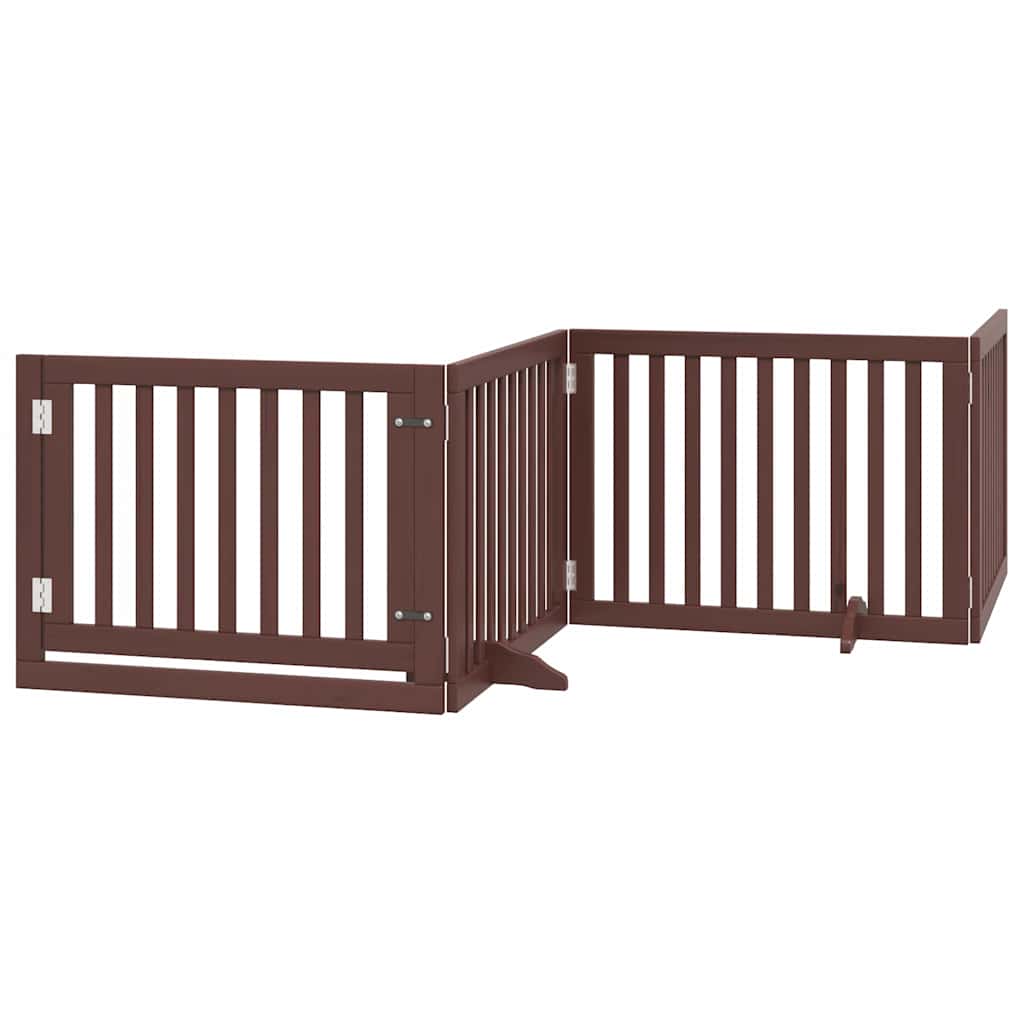 Dog Gate with Door Foldable 6 Panels Brown 480 cm Poplar Wood