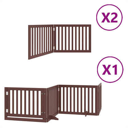 Dog Gate with Door Foldable 8 Panels Brown 640 cm Poplar Wood
