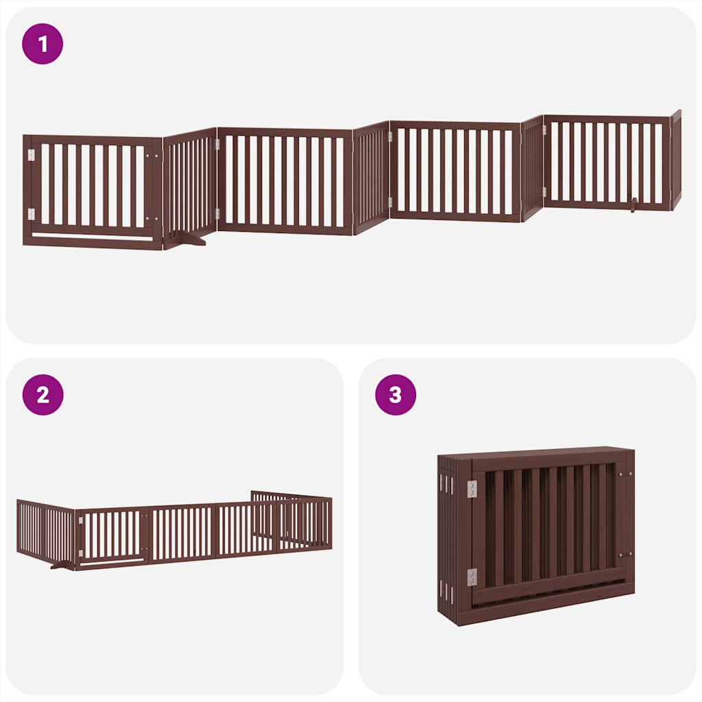 Dog Gate with Door Foldable 8 Panels Brown 640 cm Poplar Wood