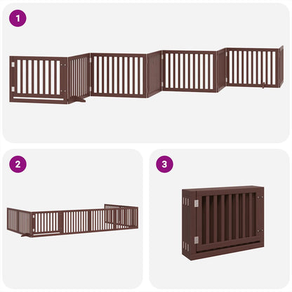Dog Gate with Door Foldable 8 Panels Brown 640 cm Poplar Wood