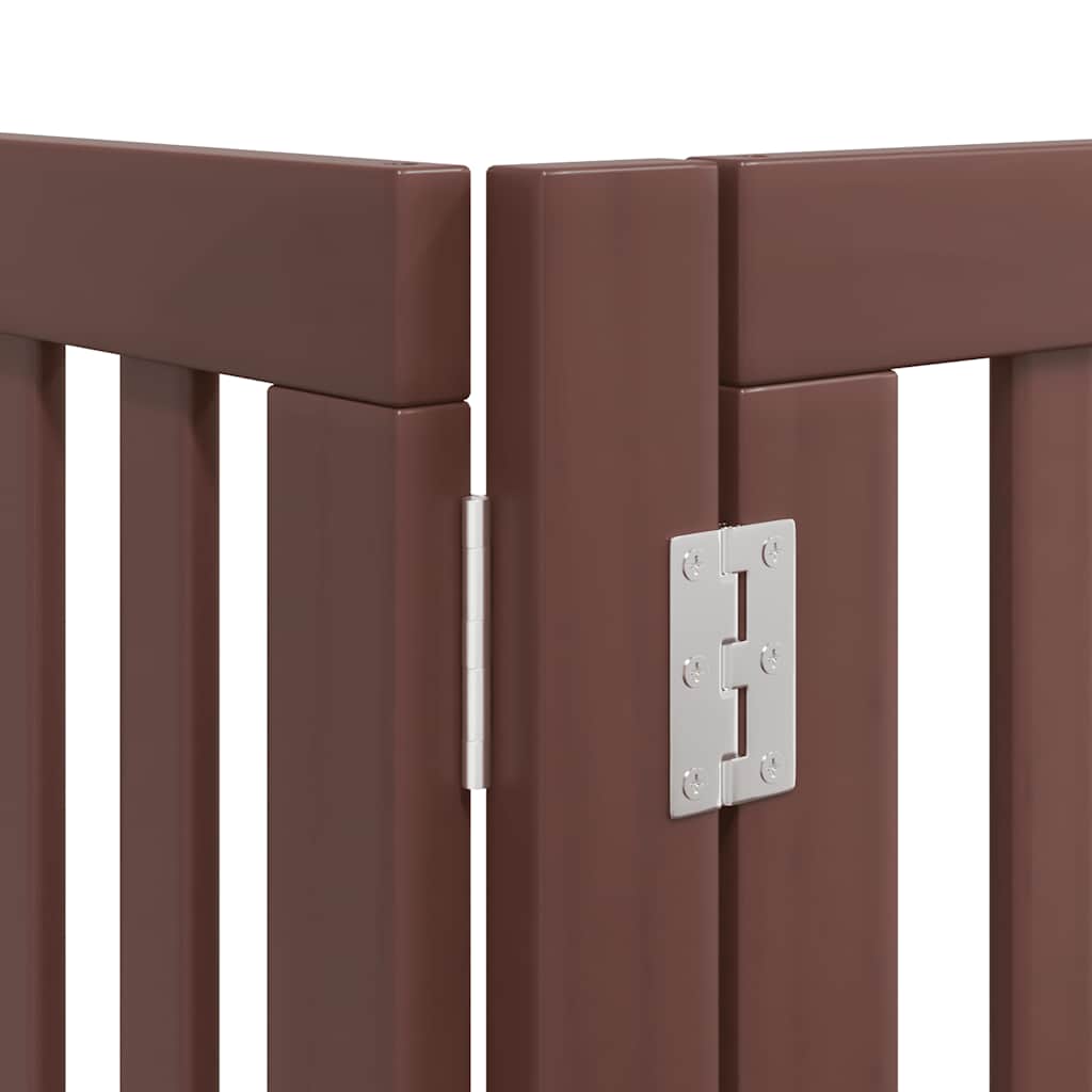 Dog Gate with Door Foldable 8 Panels Brown 640 cm Poplar Wood