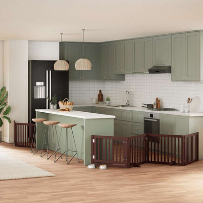 Dog Gate with Door Foldable 8 Panels Brown 640 cm Poplar Wood