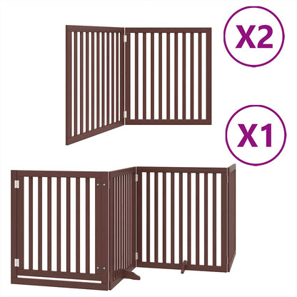 Dog Gate with Door Foldable 8 Panels Brown 640 cm Poplar Wood