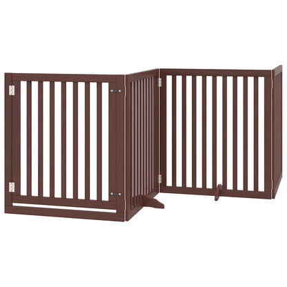 Dog Gate with Door Foldable 8 Panels Brown 640 cm Poplar Wood