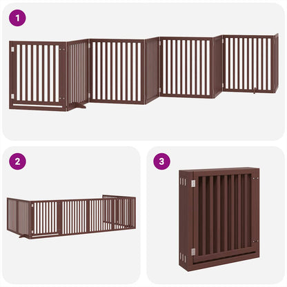Dog Gate with Door Foldable 8 Panels Brown 640 cm Poplar Wood