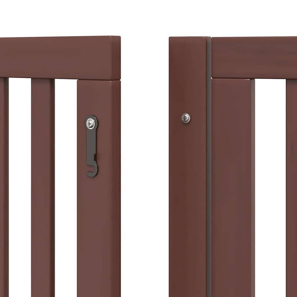 Dog Gate with Door Foldable 8 Panels Brown 640 cm Poplar Wood