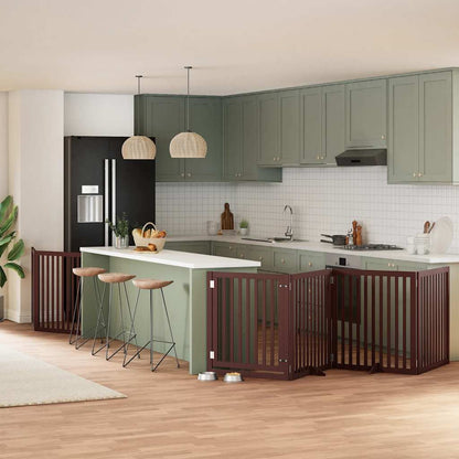 Dog Gate with Door Foldable 8 Panels Brown 640 cm Poplar Wood