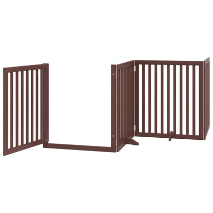 Dog Gate with Door Foldable 12 Panels Brown 960 cm Poplar Wood