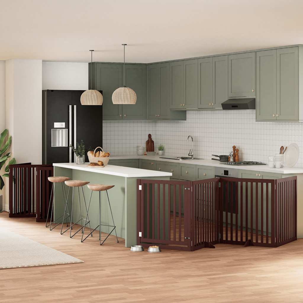 Dog Gate with Door Foldable 12 Panels Brown 960 cm Poplar Wood