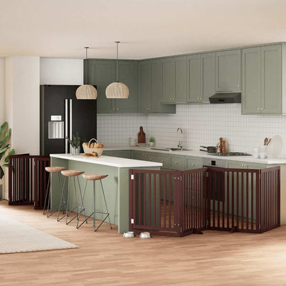 Dog Gate with Door Foldable 12 Panels Brown 960 cm Poplar Wood