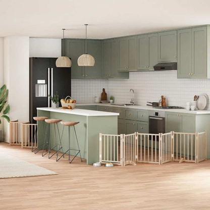 Dog Gate with Door Foldable 12 Panels 600 cm Poplar Wood