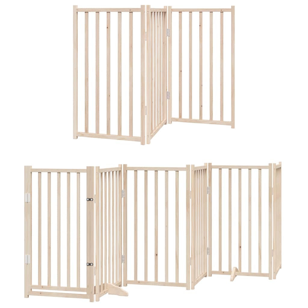 Dog Gate with Door Foldable 9 Panels 450 cm Poplar Wood