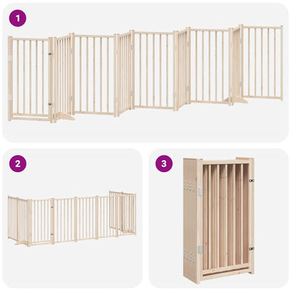 Dog Gate with Door Foldable 9 Panels 450 cm Poplar Wood
