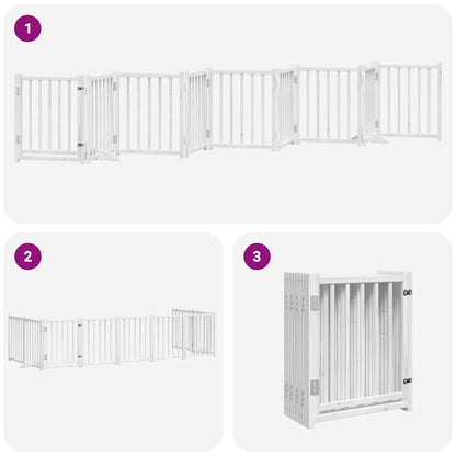 Dog Gate with Door Foldable 9 Panels White 450 cm Poplar Wood