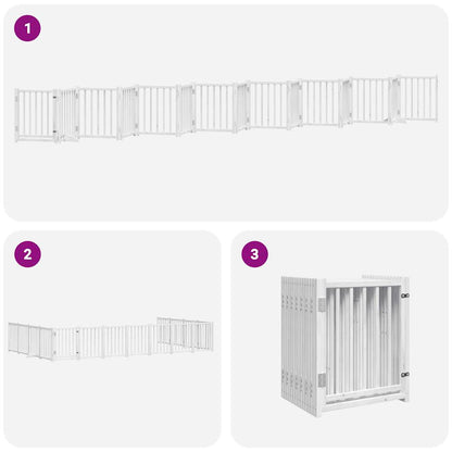 Dog Gate with Door Foldable 15 Panels White 750 cm Poplar Wood