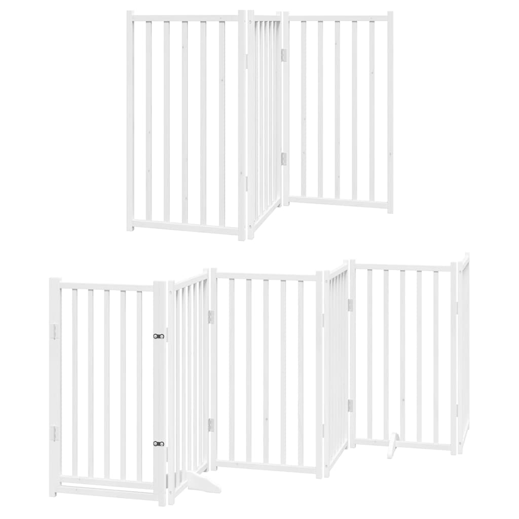 Dog Gate with Door Foldable 9 Panels White 450 cm Poplar Wood