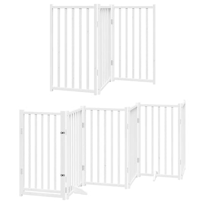Dog Gate with Door Foldable 9 Panels White 450 cm Poplar Wood