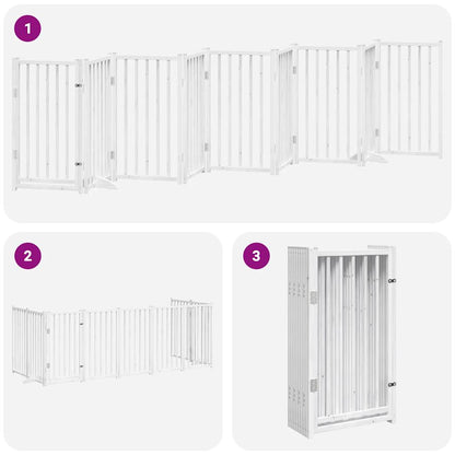 Dog Gate with Door Foldable 9 Panels White 450 cm Poplar Wood