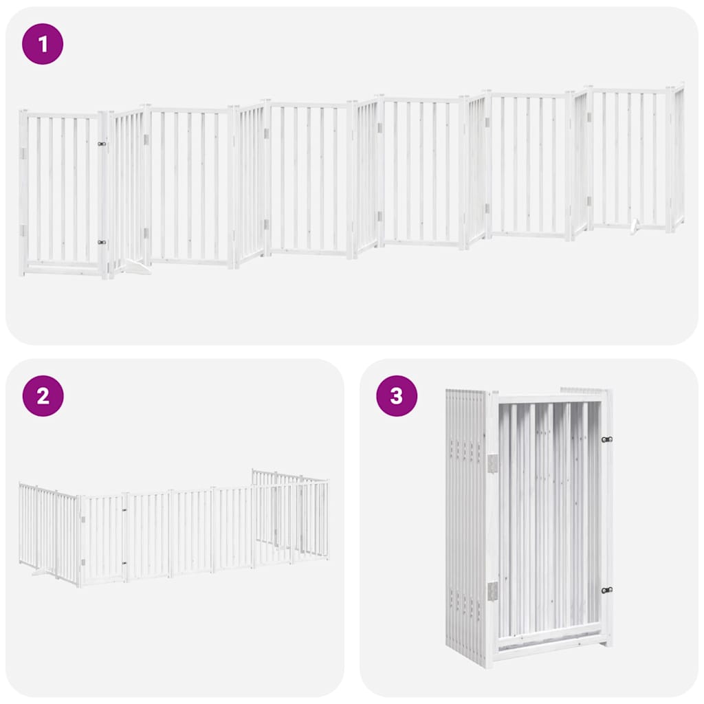 Dog Gate with Door Foldable 12 Panels White 600 cm Poplar Wood