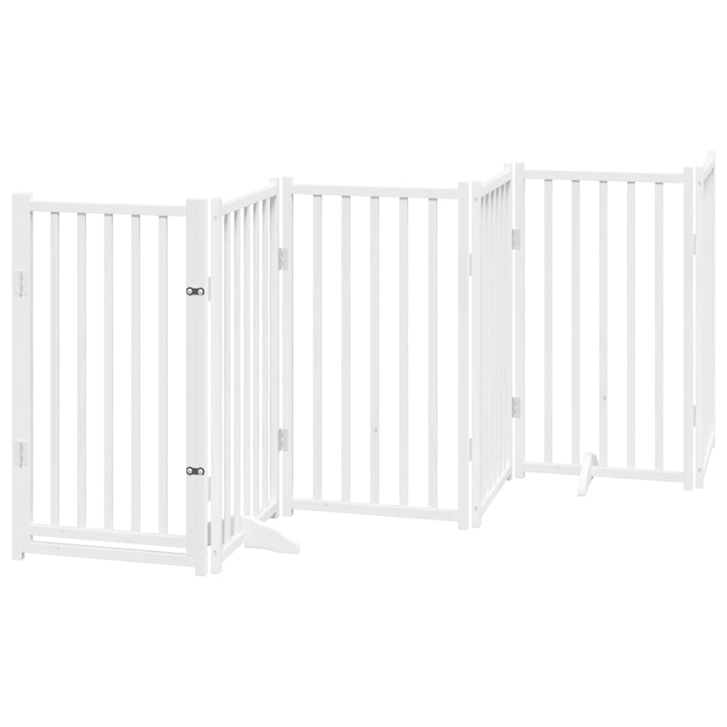 Dog Gate with Door Foldable 15 Panels White 750 cm Poplar Wood