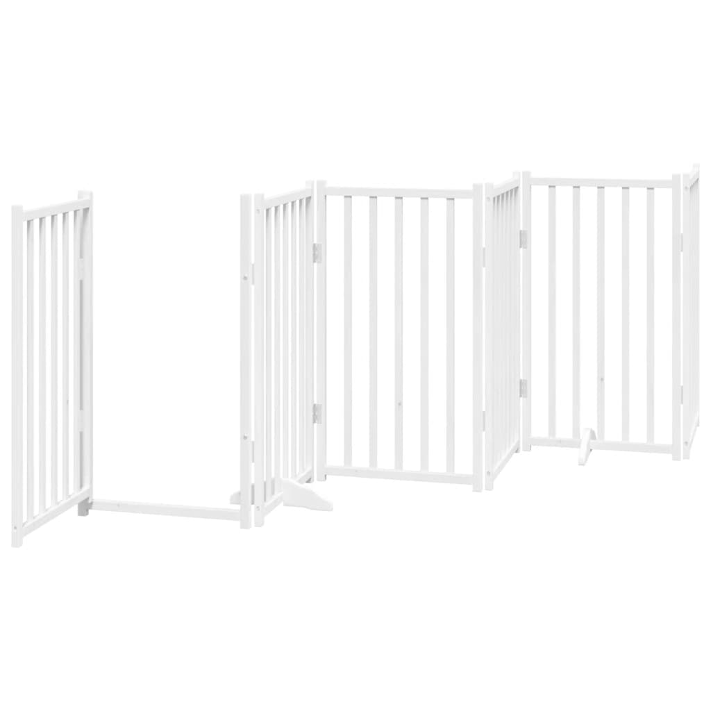 Dog Gate with Door Foldable 15 Panels White 750 cm Poplar Wood