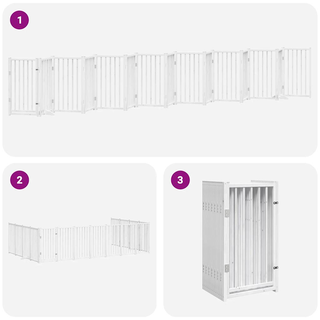 Dog Gate with Door Foldable 15 Panels White 750 cm Poplar Wood