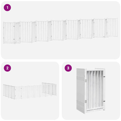 Dog Gate with Door Foldable 15 Panels White 750 cm Poplar Wood