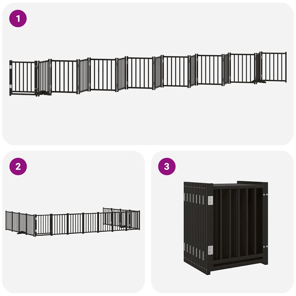 Dog Gate with Door Foldable 15 Panels Black 750 cm Poplar Wood