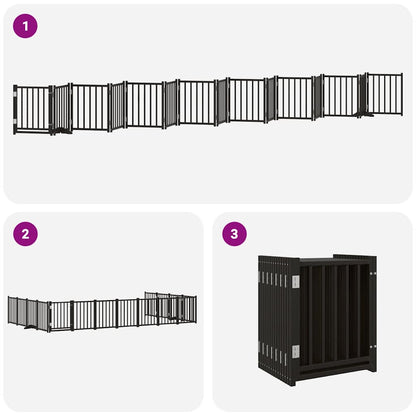 Dog Gate with Door Foldable 15 Panels Black 750 cm Poplar Wood
