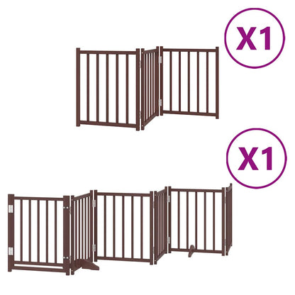 Dog Gate with Door Foldable 9 Panels Brown 450 cm Poplar Wood