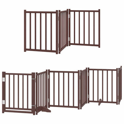 Dog Gate with Door Foldable 9 Panels Brown 450 cm Poplar Wood