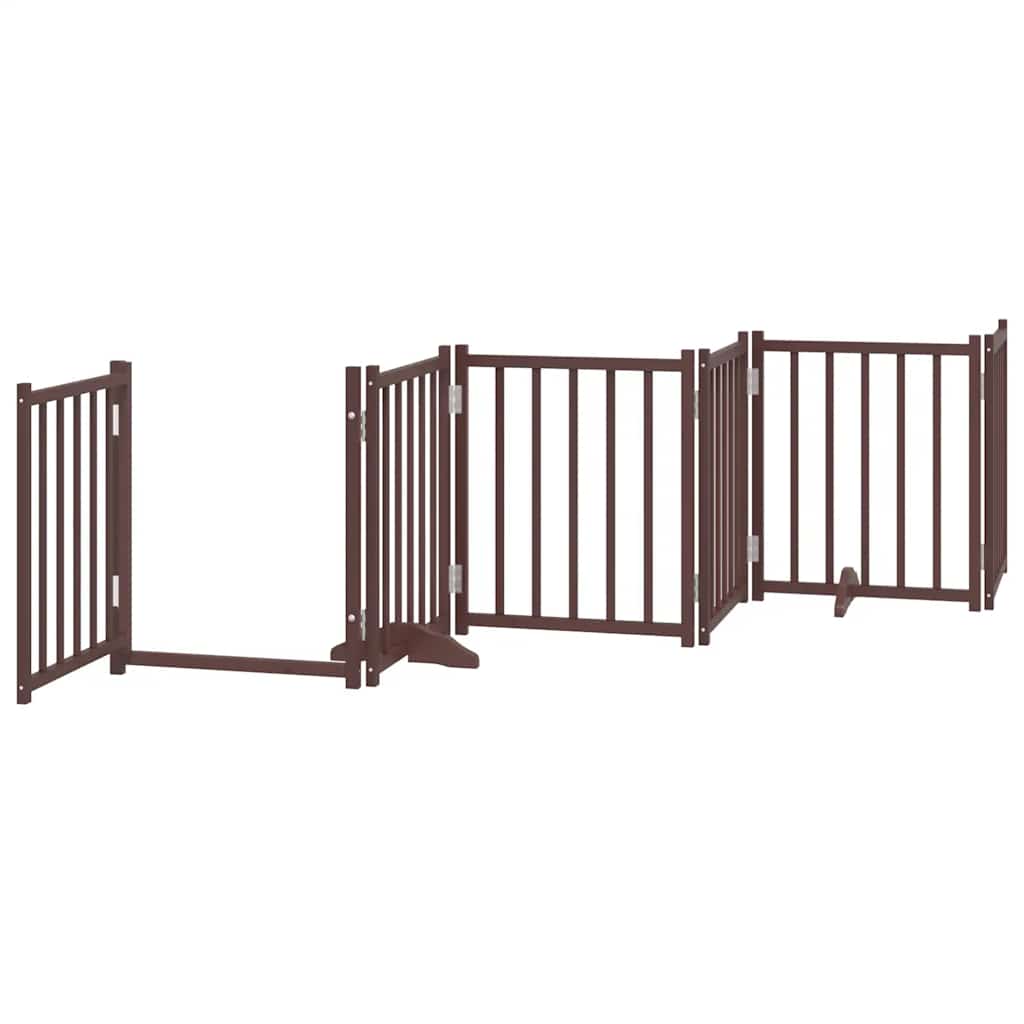 Dog Gate with Door Foldable 9 Panels Brown 450 cm Poplar Wood