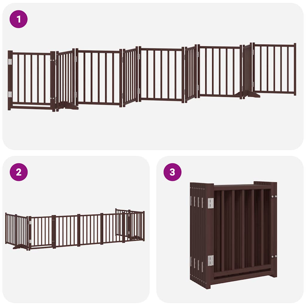 Dog Gate with Door Foldable 9 Panels Brown 450 cm Poplar Wood