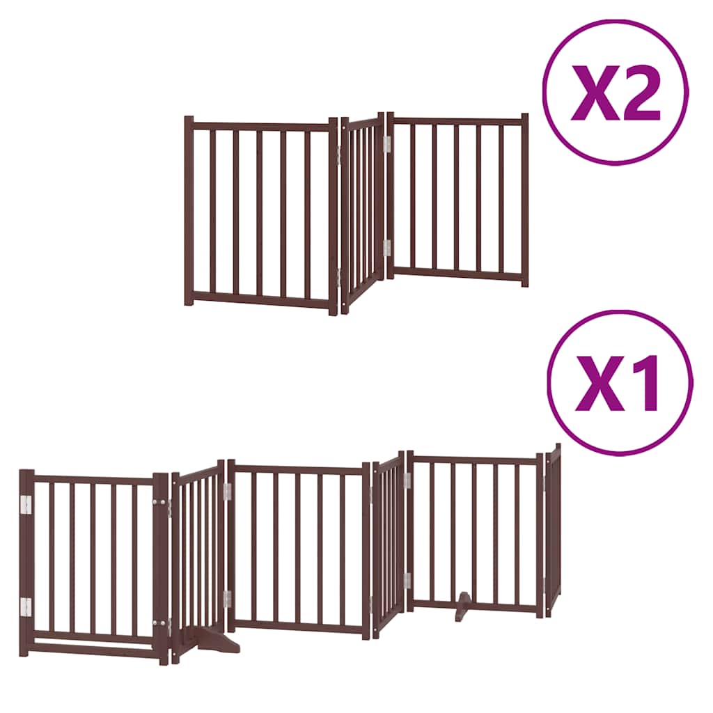 Dog Gate with Door Foldable 12 Panels Brown 600 cm Poplar Wood