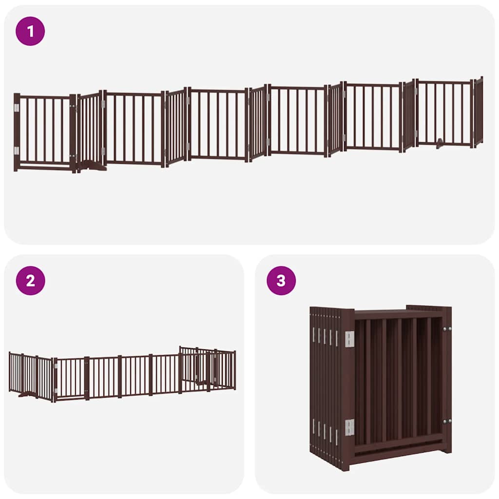 Dog Gate with Door Foldable 12 Panels Brown 600 cm Poplar Wood