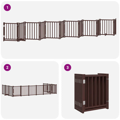 Dog Gate with Door Foldable 12 Panels Brown 600 cm Poplar Wood