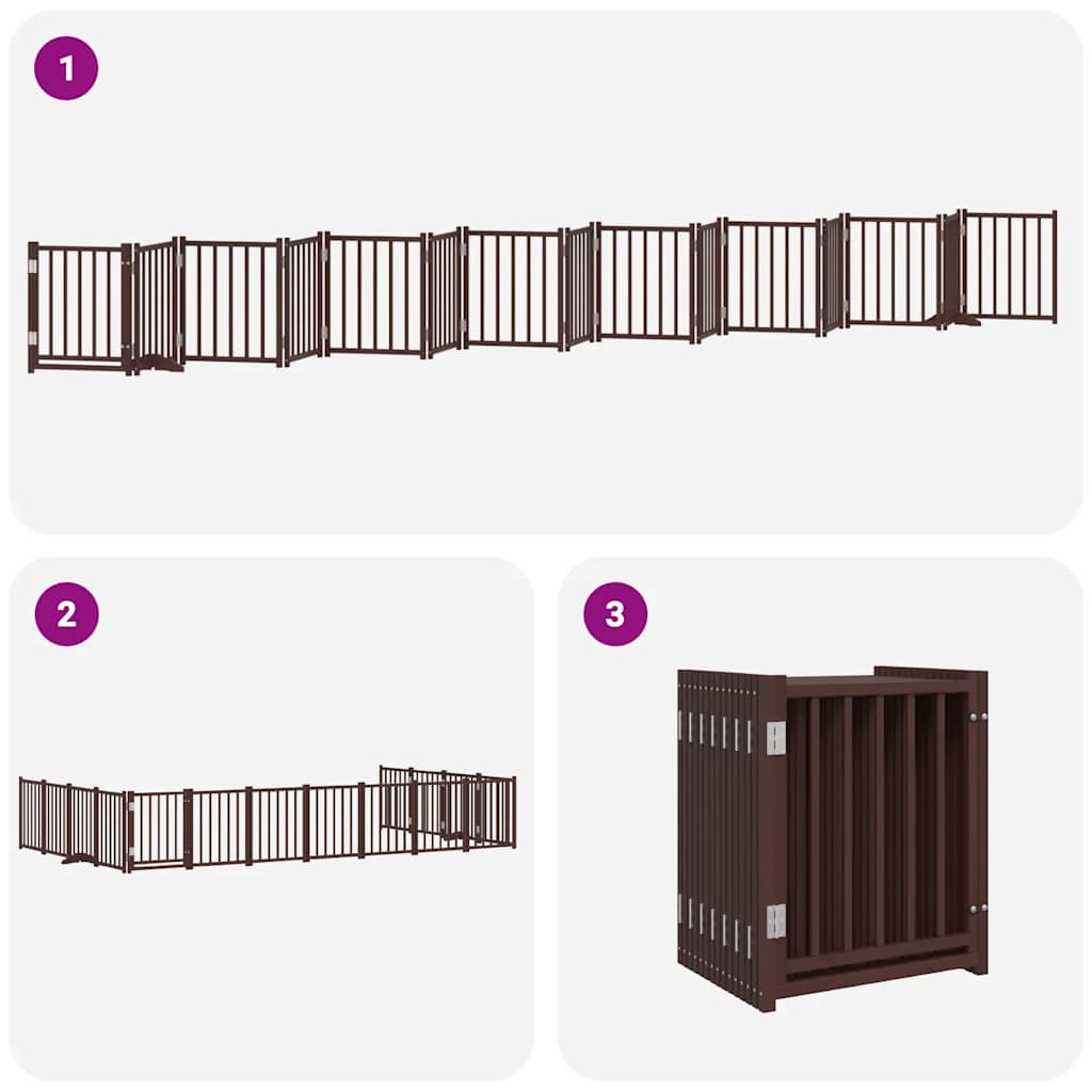Dog Gate with Door Foldable 15 Panels Brown 750 cm Poplar Wood